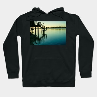 Steps from cabin leading into idyllic tropical lagoon. Hoodie